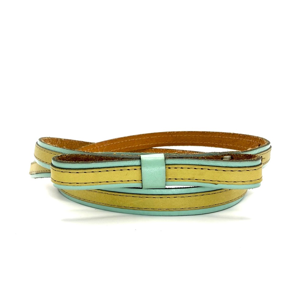 Vintage Skinny Leather Bow‎ Belt Mint Green Yellow Twee Pastel Slim Waist Belt